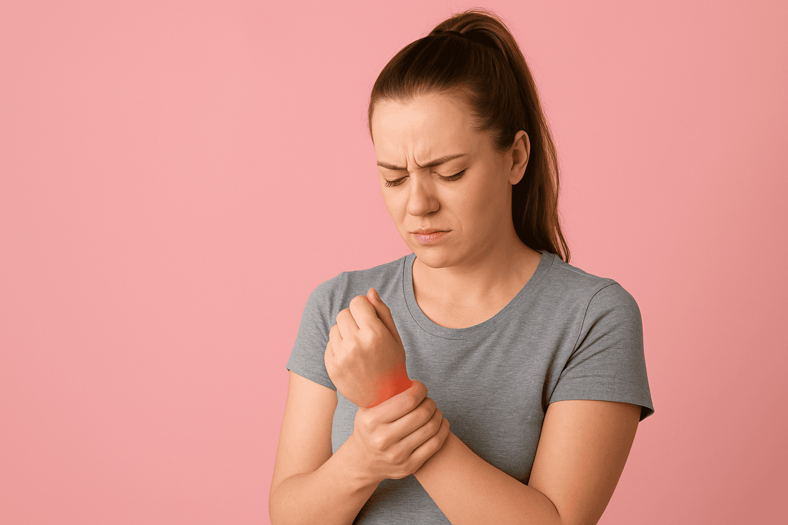 Person holding their wrist in pain, needing medical wrist support or orthosis